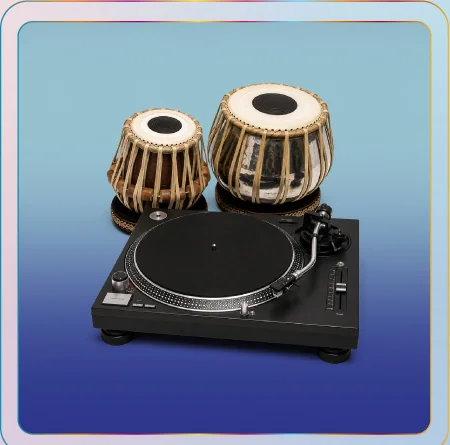 Tabla set above a turntable