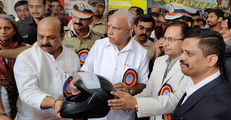 Toyota Kirloskar Motor (TKM) handing over 525 TKM helmets to Karnataka State Traffic Police in the presence of honourable Chief Minister, Mr. B. S. Yediyurappa